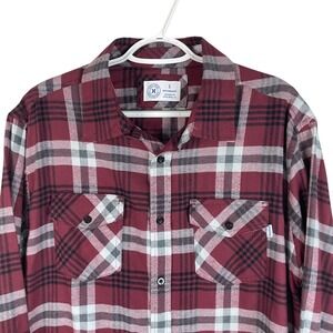 NEW Hurley Mens Grandpa Plaid Flannel Shirt Large Red L/S Cotton Blend Button Up